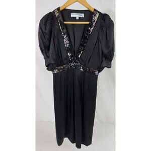 Beautiful Emmett McCarthy EMC2 Black V-Neck Silk Sequin Dress Size Large